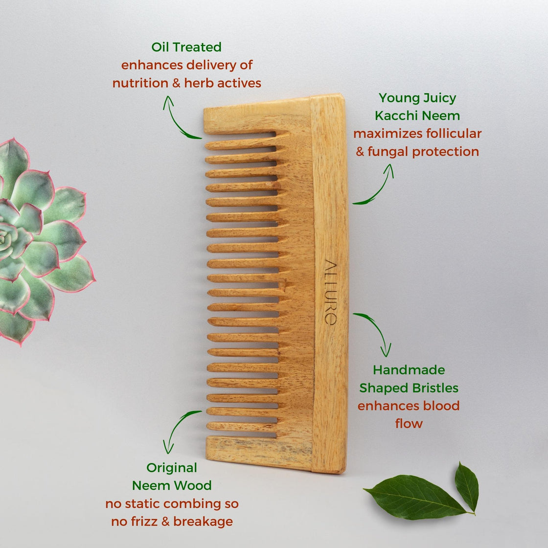 Allure Neem Wood Shampoo Hair Comb (CS-01)