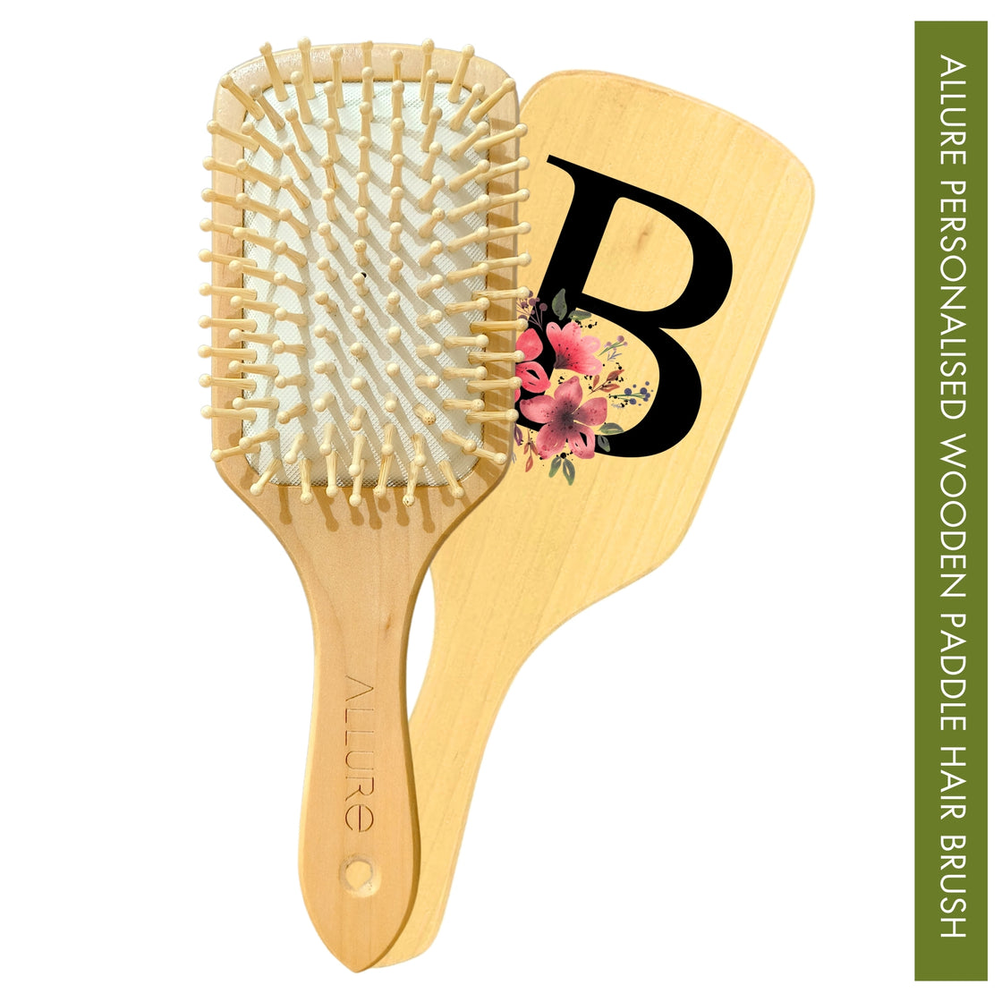 Allure Personalised wooden paddle hair brush with letter B