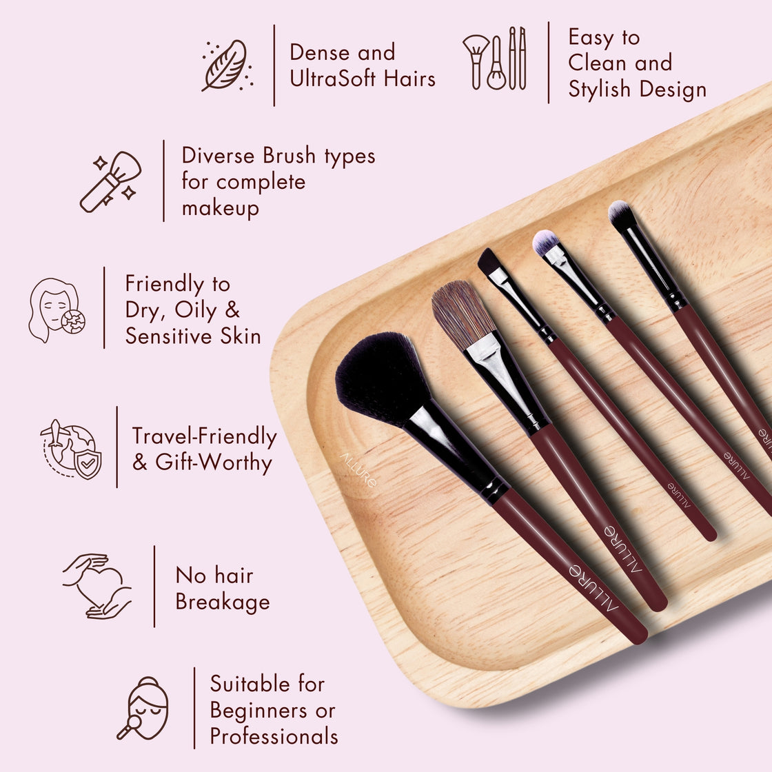 Allure Set Of 5 Makeup Brushes (MBS -C5)