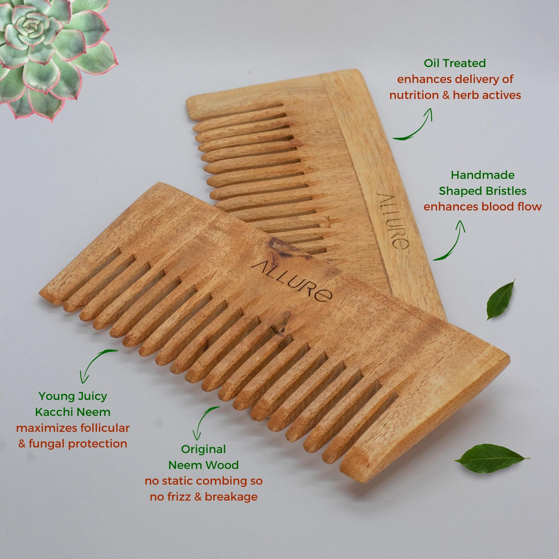 Allure Wooden Neem Comb CS-02+CR-01