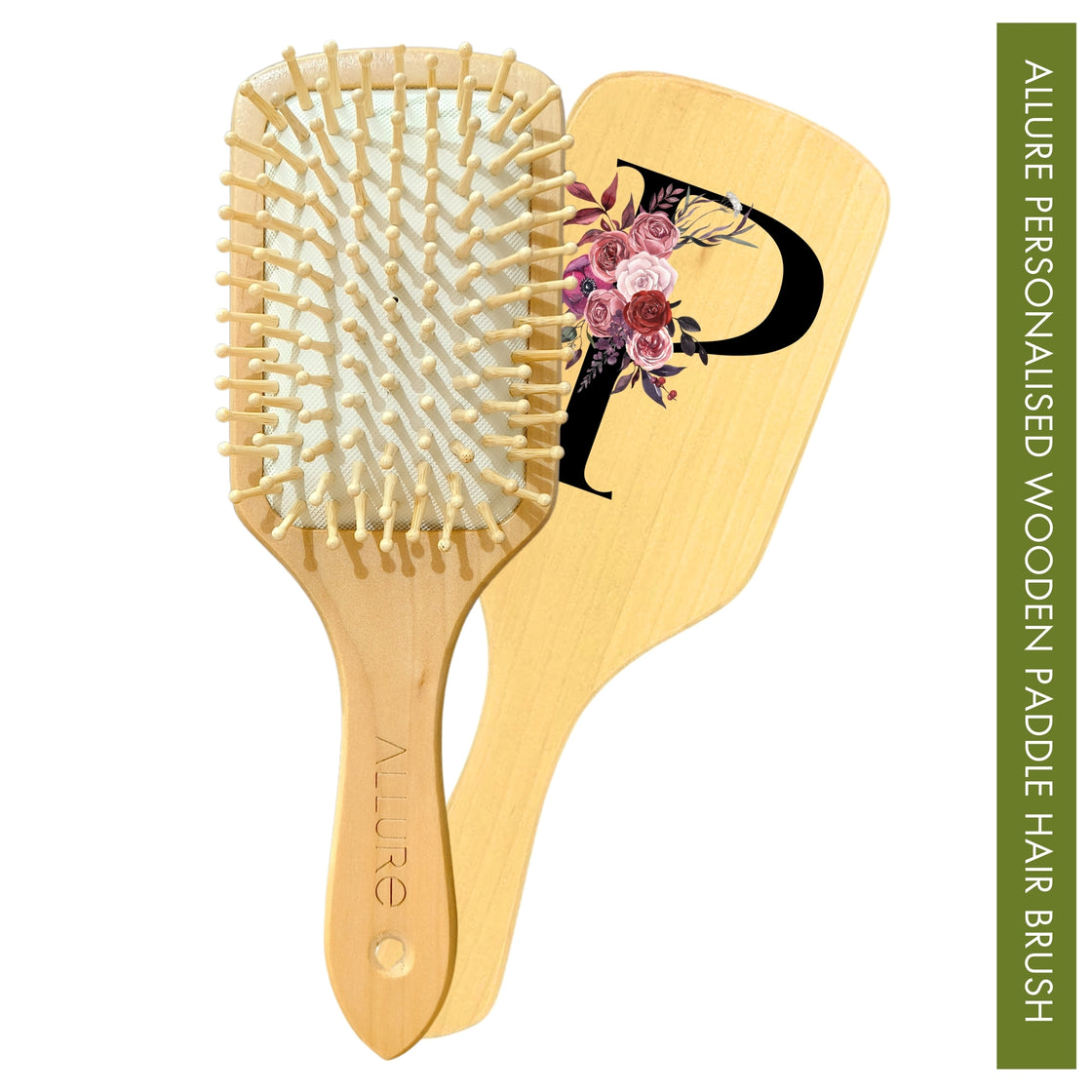 Allure Personalised wooden paddle hair brush with letter P