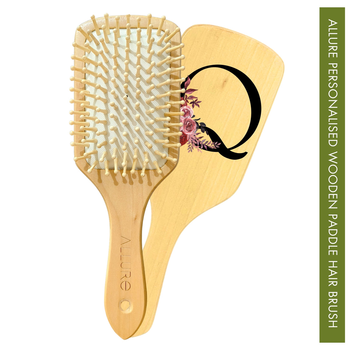 Allure Personalised wooden paddle hair brush with letter Q