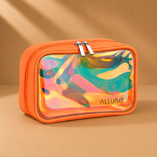 Allure Large Orange Holographic Makeup Pouch | Cosmetic Bag & Travel Organizer