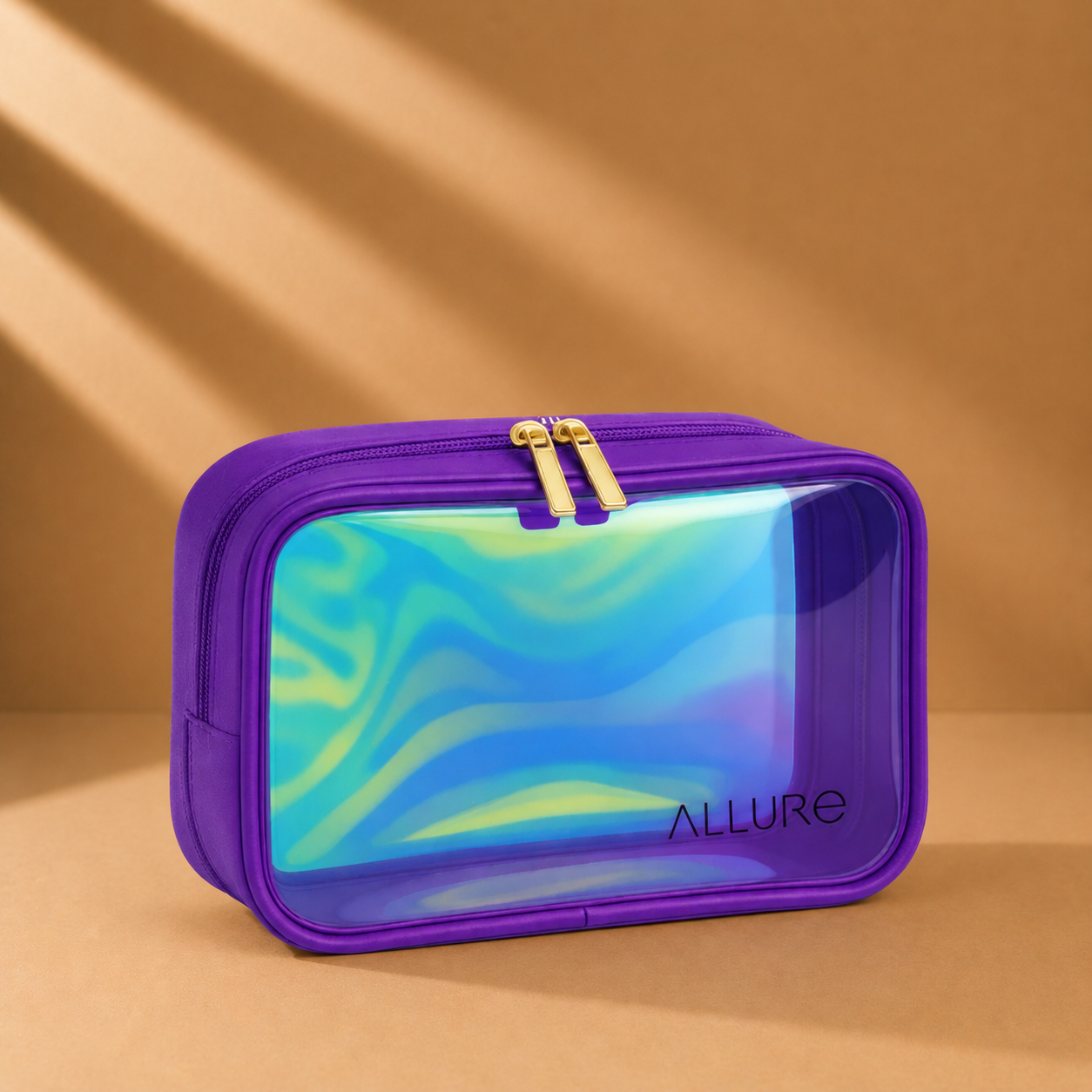 Allure Large Purple Holographic Makeup Pouch | Cosmetic, Toiletry Bag & Travel Organizer
