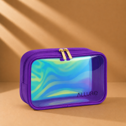 Allure Large Purple Holographic Makeup Pouch | Cosmetic, Toiletry Bag & Travel Organizer