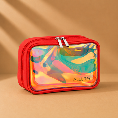 Allure Small Red Holographic Makeup Pouch | Cosmetic Bag & Travel Organizer