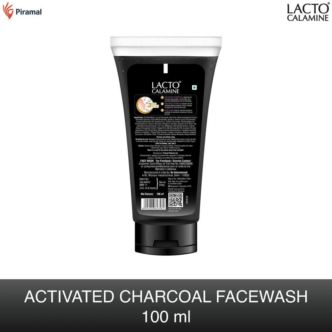 Lacto Calamine Activated Charcoal Face Wash Contains Aloe Vera & Tea Tree Extract-100ml