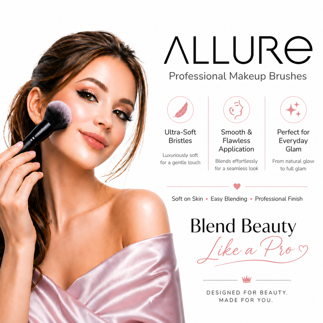 Allure Premium Makeup Brush Set of 8 + Free Beauty Blender
