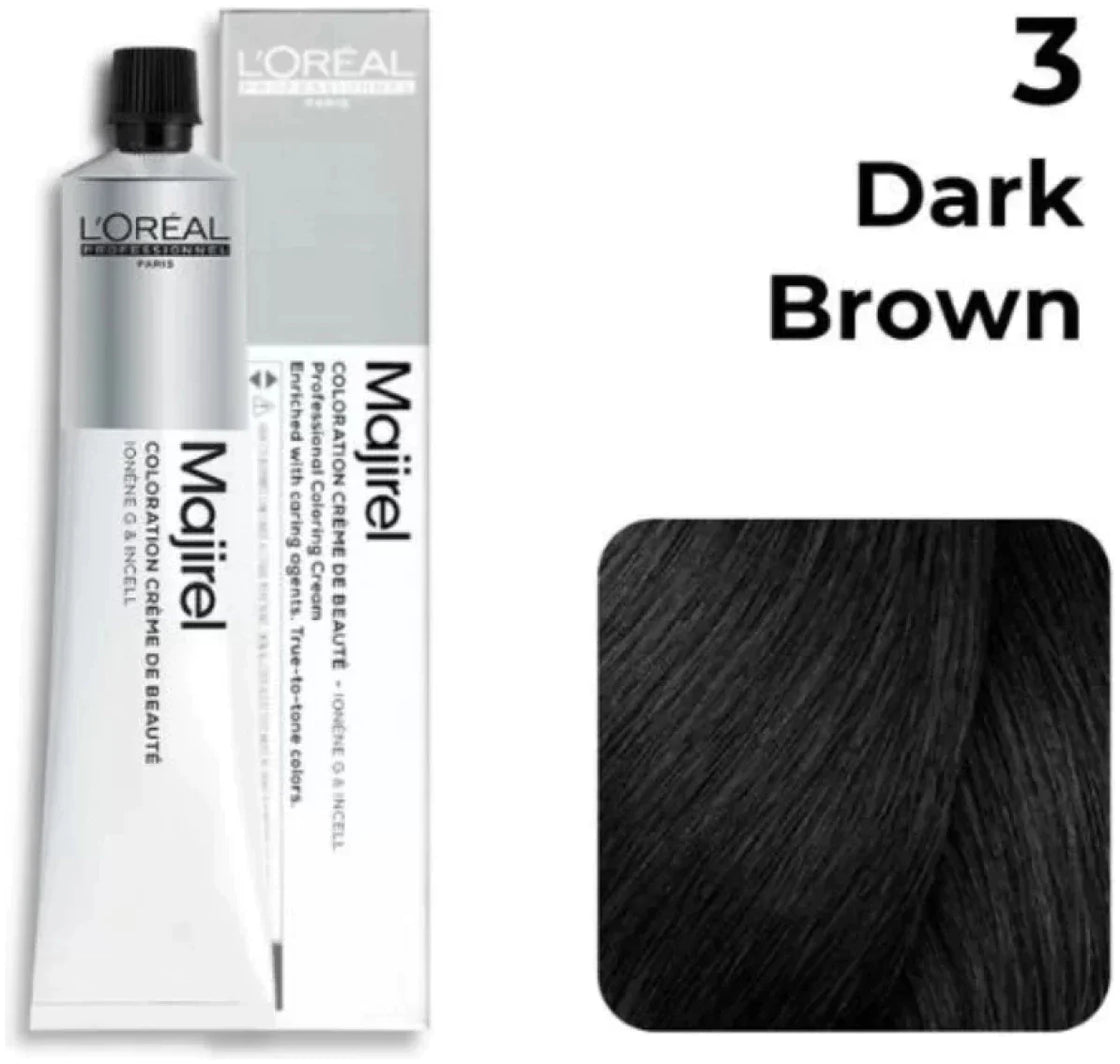 Loreal Professional Hair Color 50G 3No. Dark Brown + Oxydant Developer (500Ml)+Allure Dye Brush