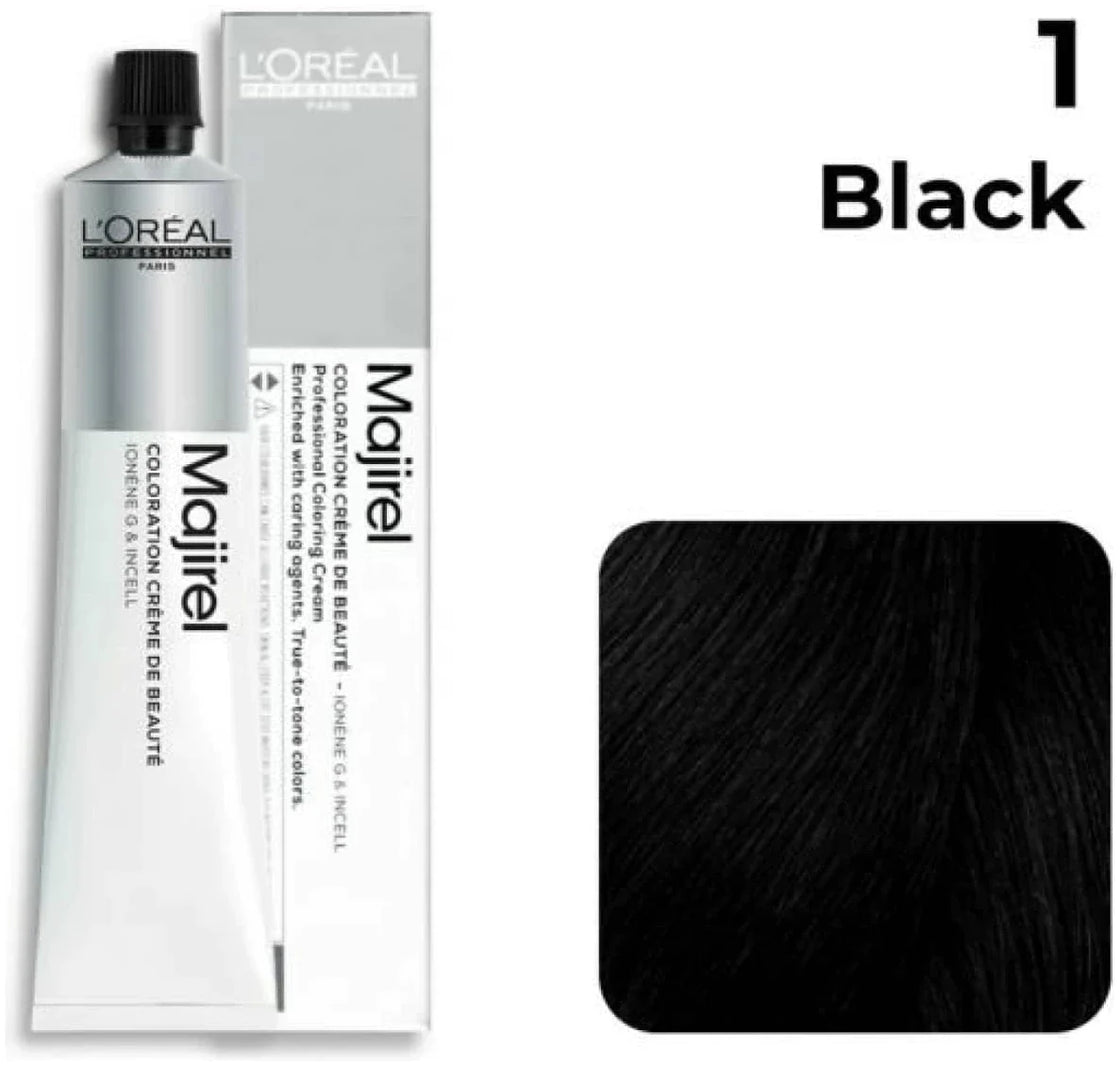 Loreal Professional Majirel Hair Color 1no. Black 2pcs + Oxydant Developer (500ML) + Allure Dye Brush