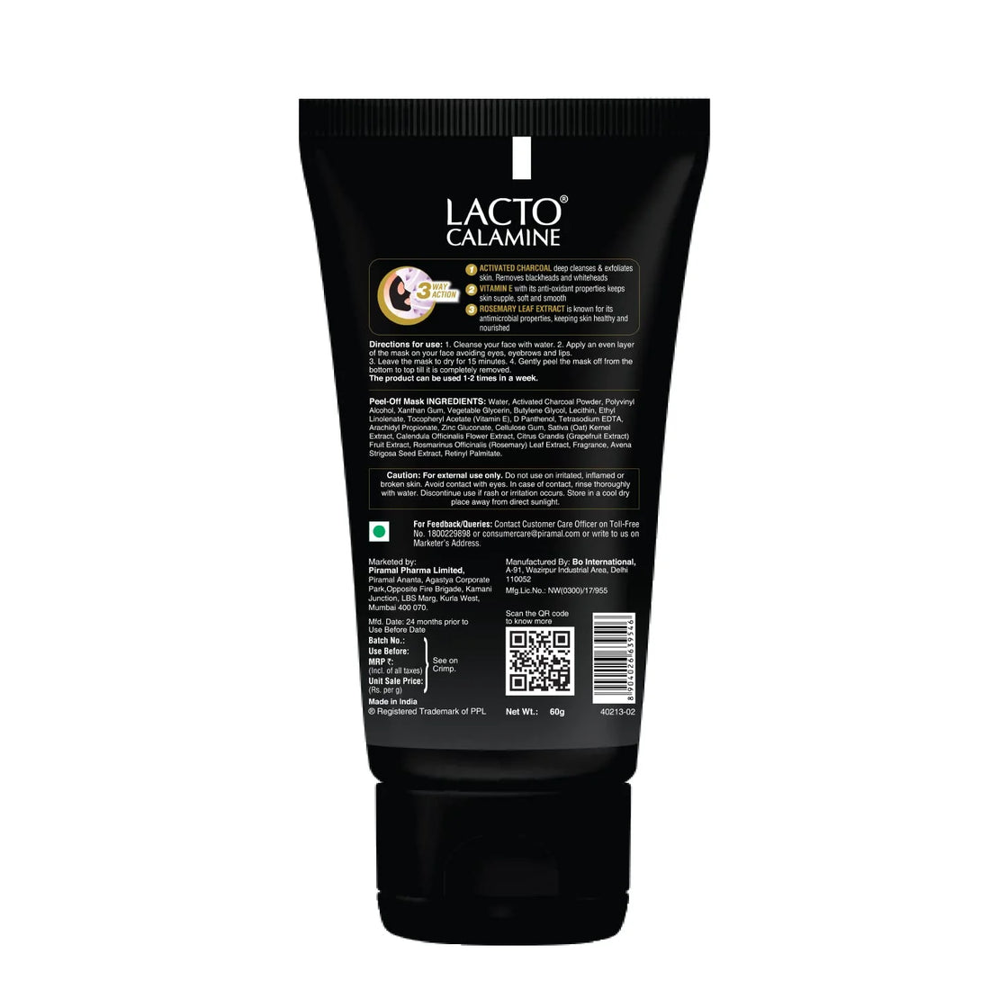 Lacto Calamine Face Peel Off Mask  Activate Charcoal & Vitamin E