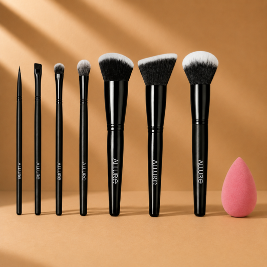 Allure Premium Makeup Brush Set of 8 + Free Beauty Blender