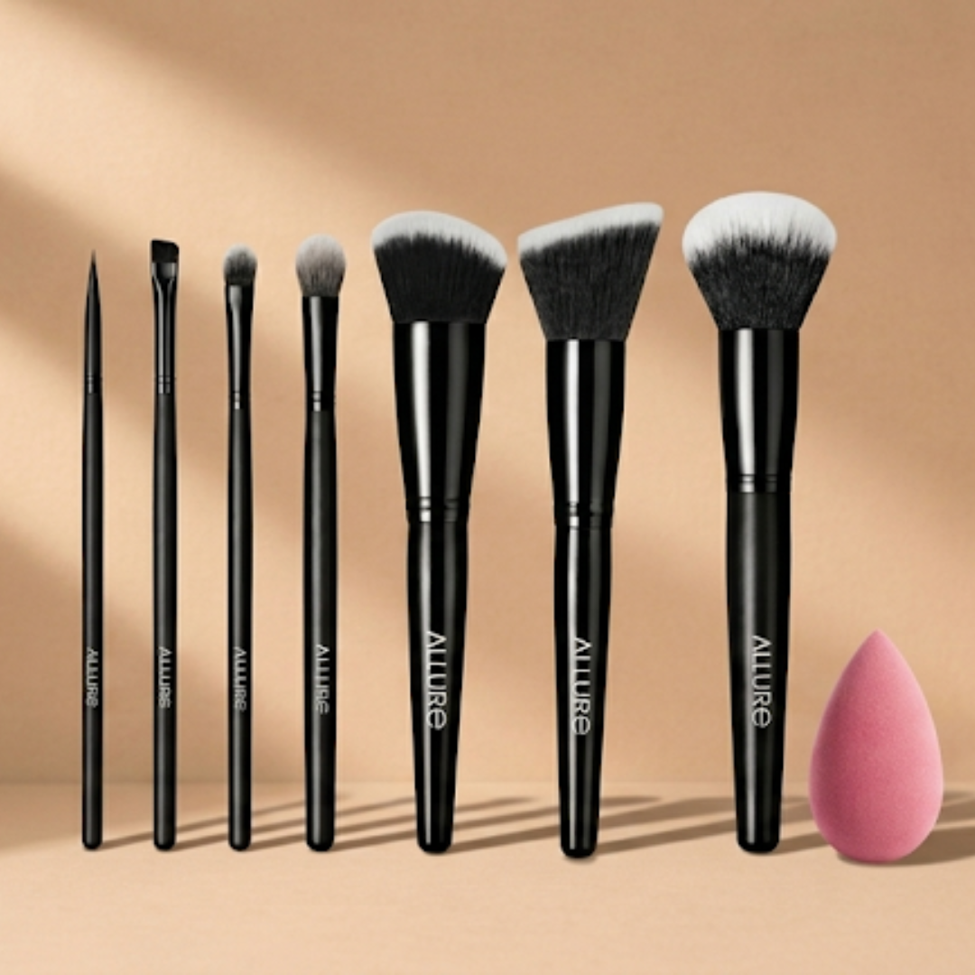 Allure Premium Makeup Brush Set of 8 + Free Beauty Blender