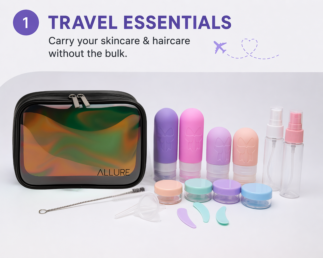 Allure Travel Bottle Set with Cosmetic Storage Bag
