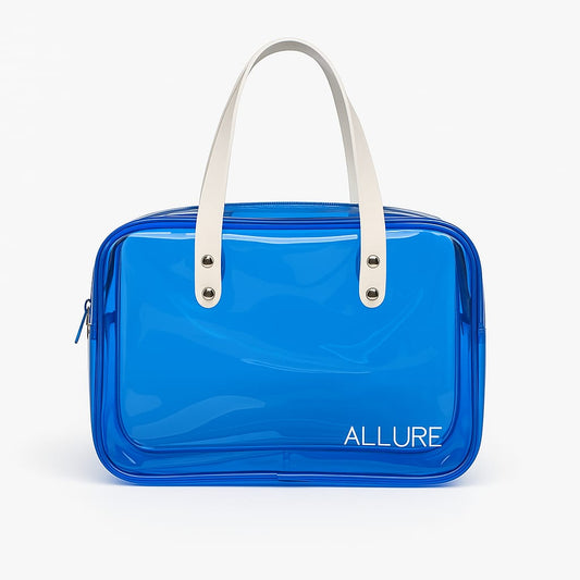 Allure Transparent Blue Travel Toiletry Bag with White Handles (AHBB_04)