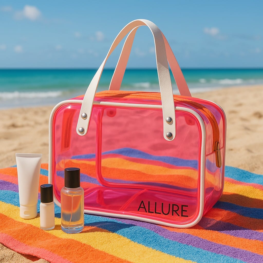 Allure Transparent Pink Travel Toiletry Bag with White Handles (AHBP_06)