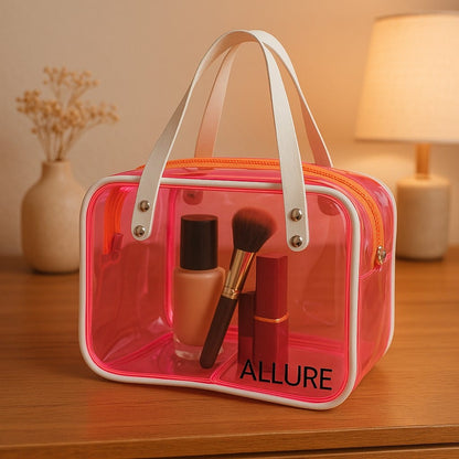 Allure Transparent Pink Travel Toiletry Bag with White Handles (AHBP_06)