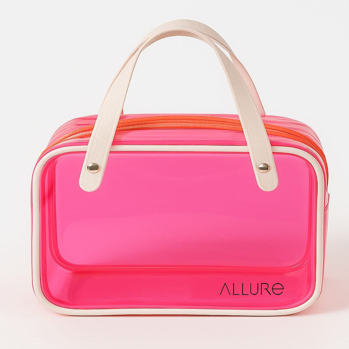 Allure Transparent Pink Travel Toiletry Bag with White Handles (AHBP_06)