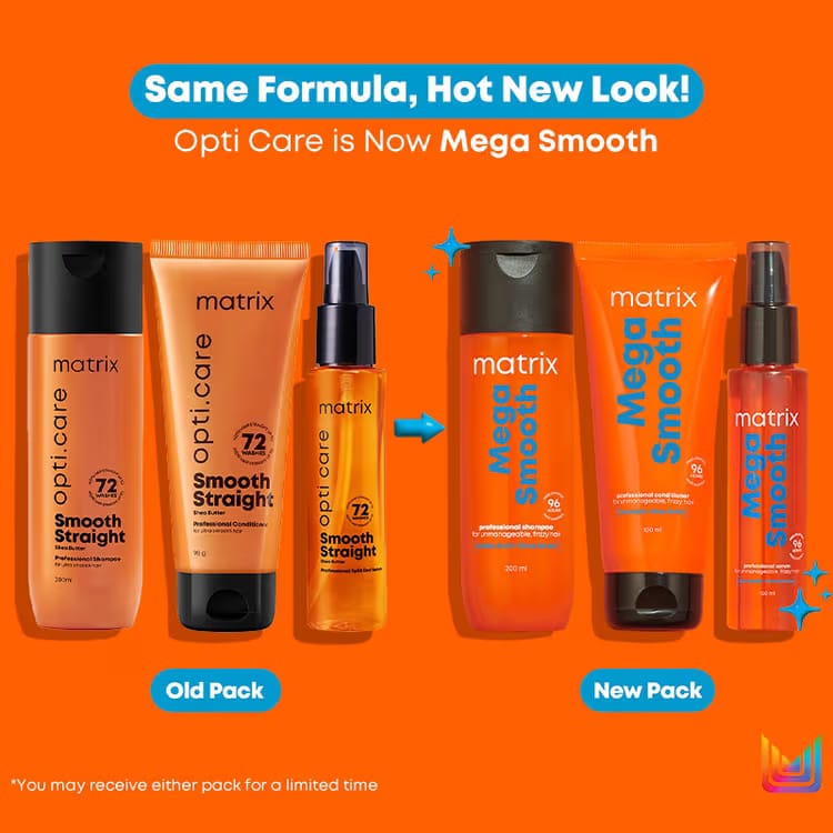 Matrix Mega Smooth Shampoo, Conditioner & Serum Combo, Defy Frizz For 4 Days, For All Hair Types