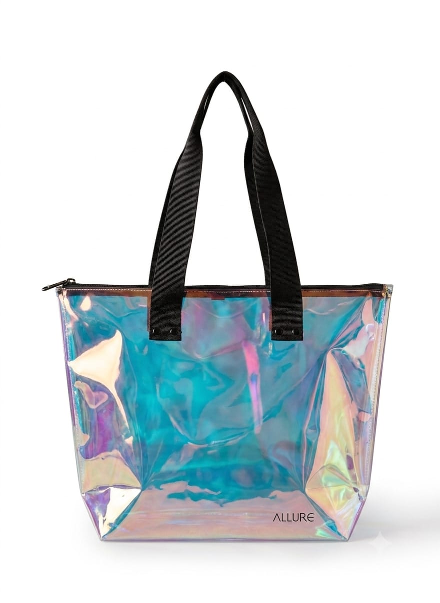 Allure Holographic Transparent Tote Bag with Zipper
