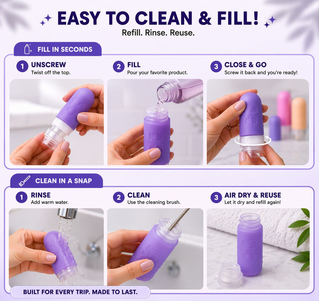 Allure Leakproof Travel Containers – Refillable Bottle Set for Toiletries