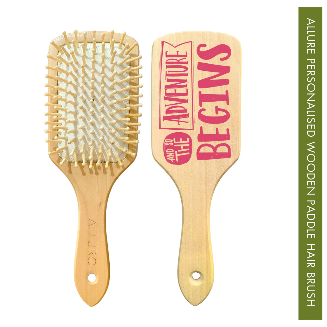 Allure Personalised wooden paddle hair brush with adventure print