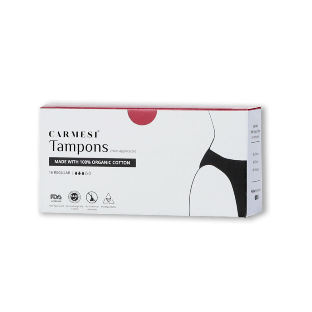Carmesi Tampons - Made with 100% Organic Cotton - Soft & Rash-Free - Regular - Pack of 16