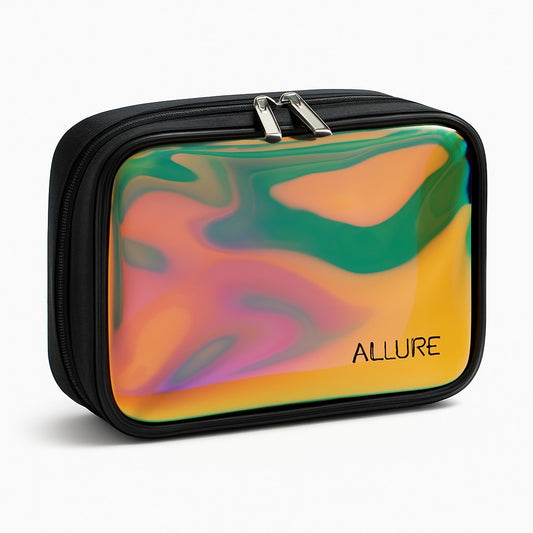 Allure Small Black Holographic Makeup Pouch | Cosmetic Bag & Travel Organizer