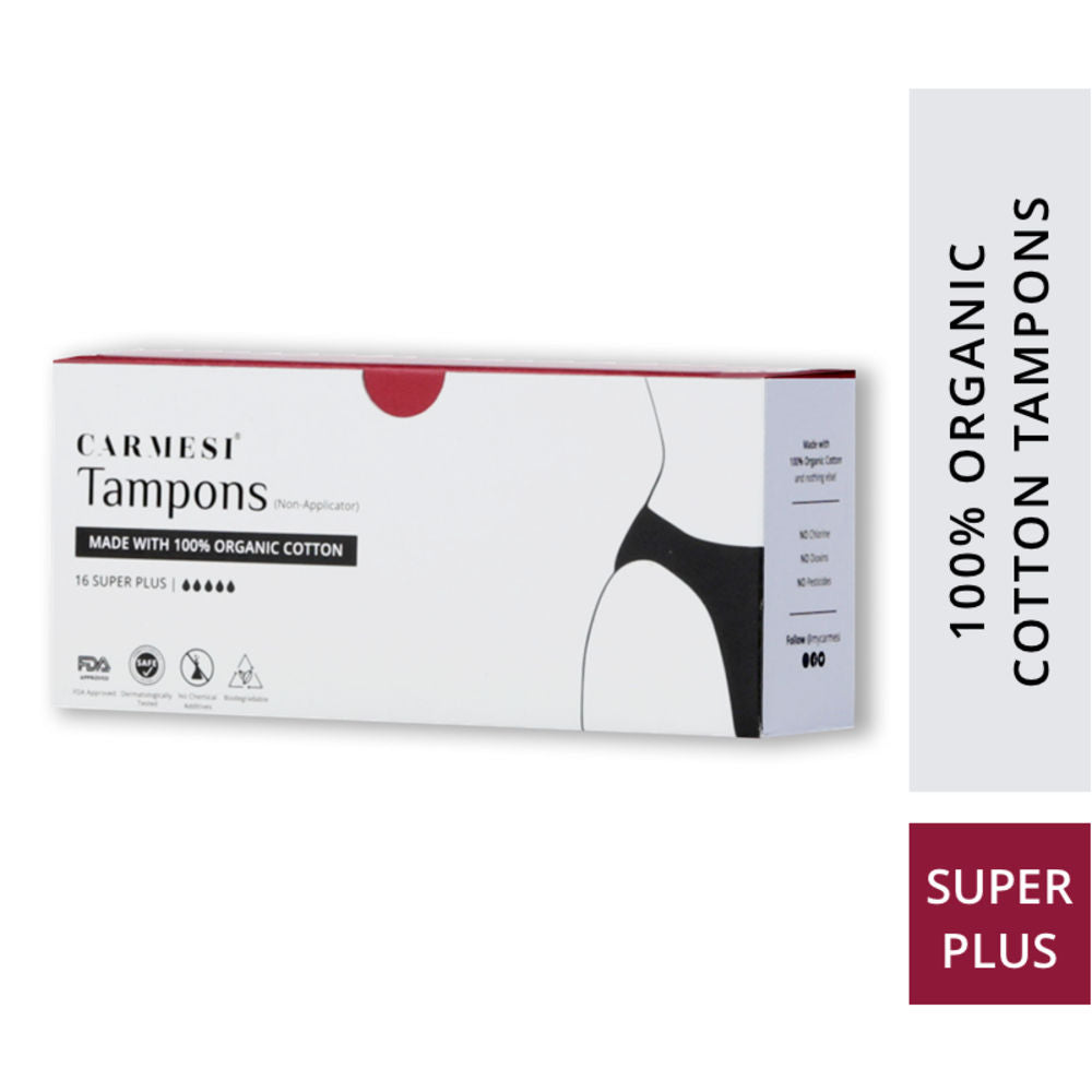 Carmesi Tampons - Made with 100% Organic Cotton - Soft & Rash-Free - Super Plus - Pack of 16