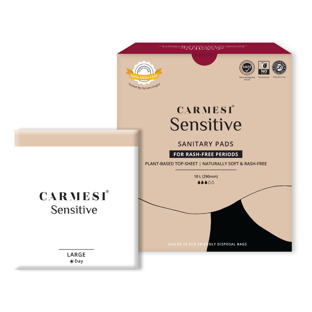Carmesi Sensitive Sanitary Pads - Certified 100% Rash-Free - With Disposal Bags - 10