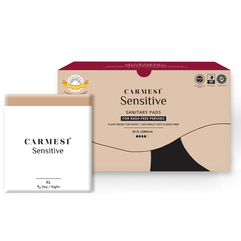 Carmesi Sensitive Sanitary Pads - Certified 100% Rash-Free - With Disposal Bags - 30 XL
