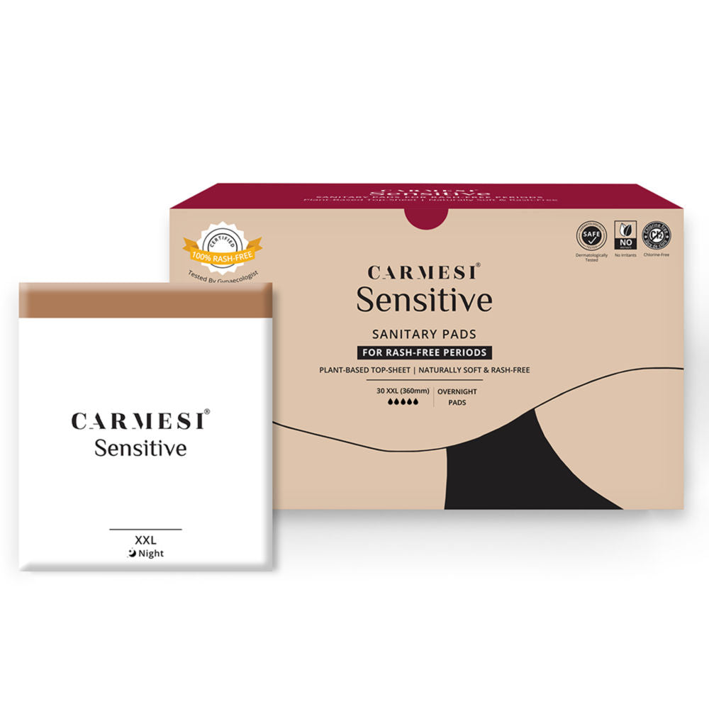 Carmesi Sensitive Sanitary Pads - Certified 100% Rash-Free - With Disposal Bags - 30 XXL