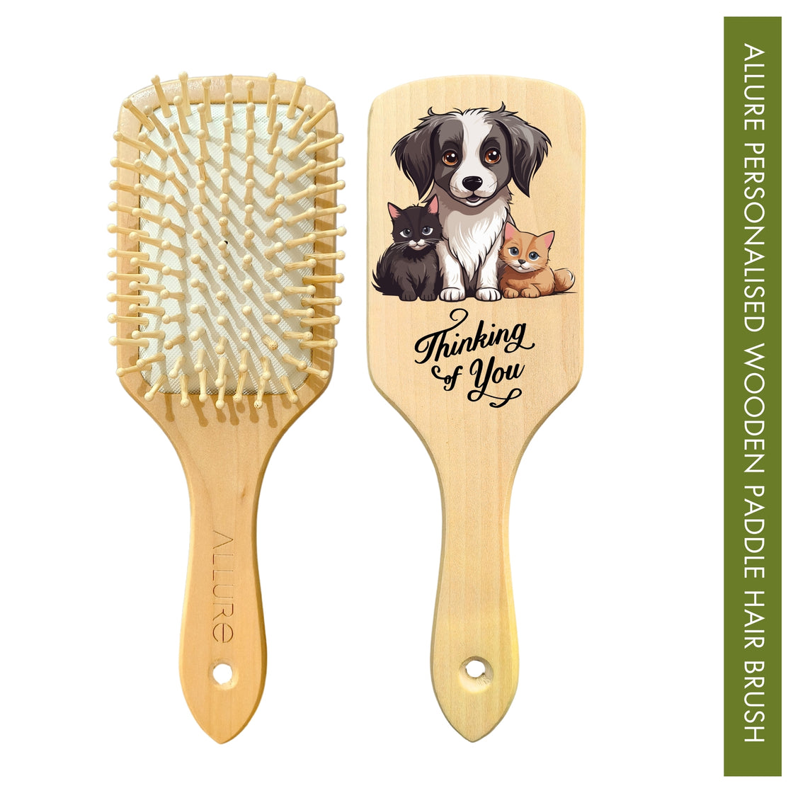 Allure Personalised wooden paddle hair brush with dog family printPersonalised wooden paddle hair brush