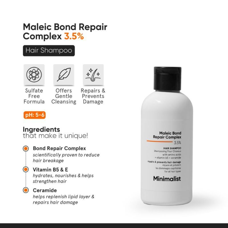 Minimalist Maleic Bond Repair Complex 3.5% Hair Shampoo With Ceramide, Coconut Oil & Betaine