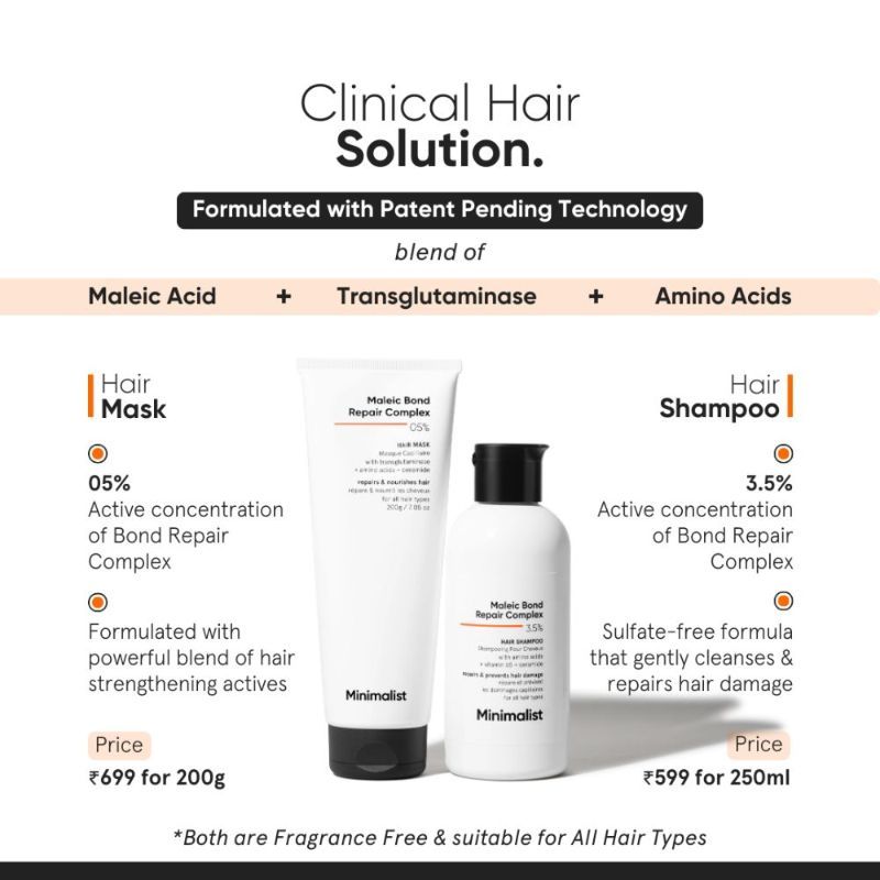 Minimalist Maleic Bond Repair Complex 3.5% Hair Shampoo With Ceramide, Coconut Oil & Betaine