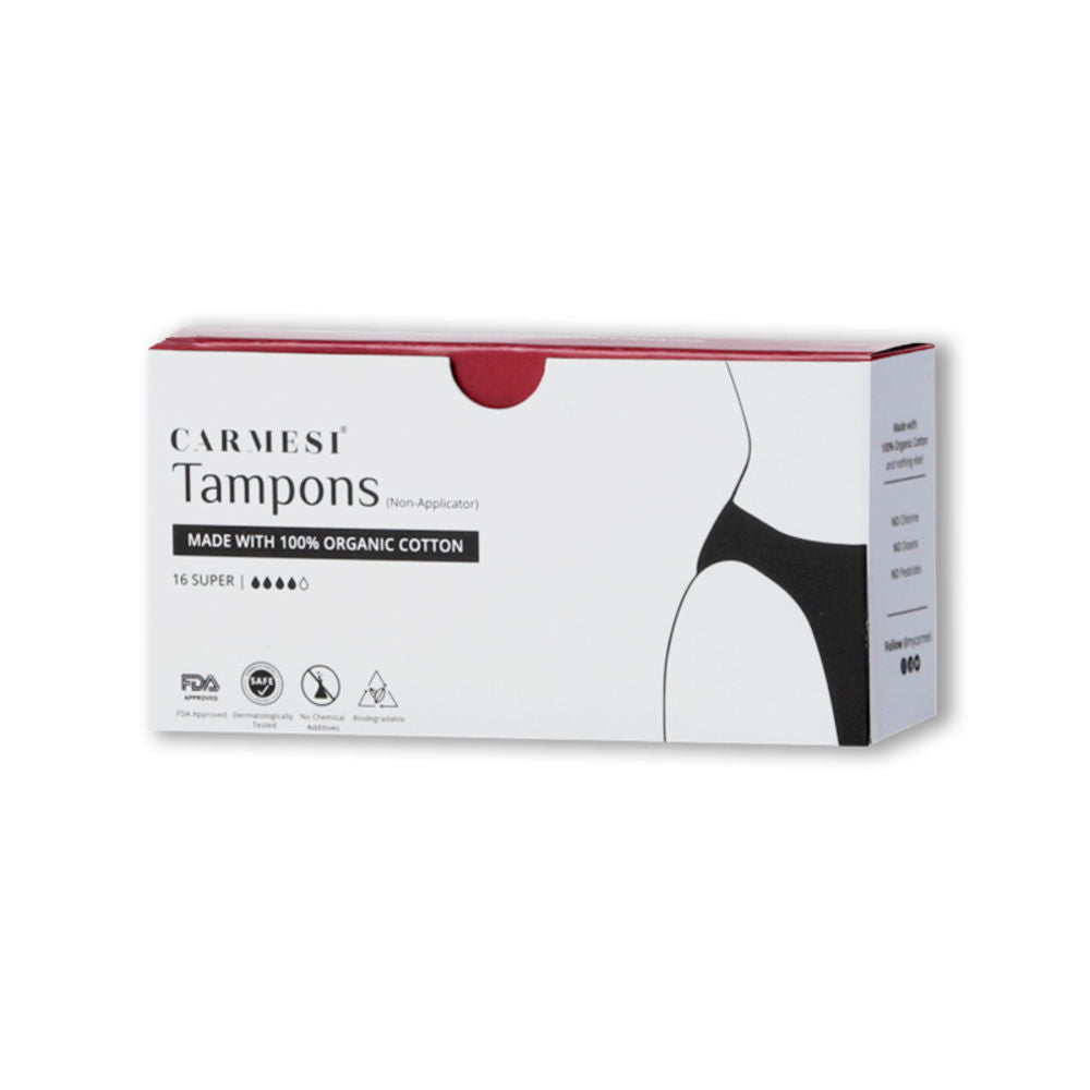Carmesi Tampons - Made with 100% Organic Cotton - Soft & Rash-Free - Super - Pack of 16