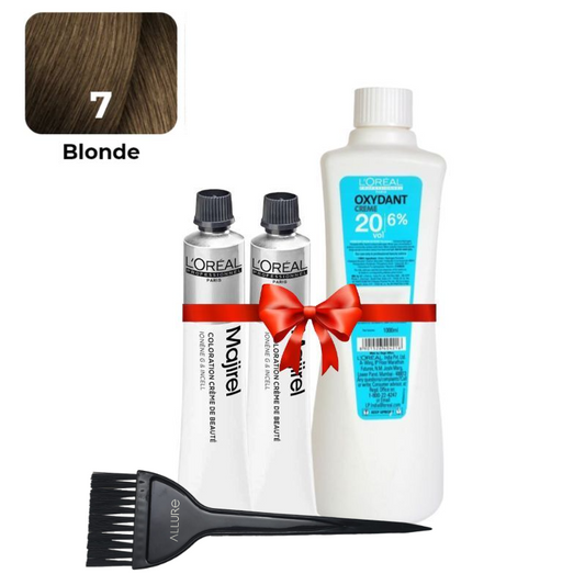 Loreal Professional Majirel Hair Color 7No. Blonde 2pcs + Oxydant Developer (500ML)+ Allure Dye Brush HD-01