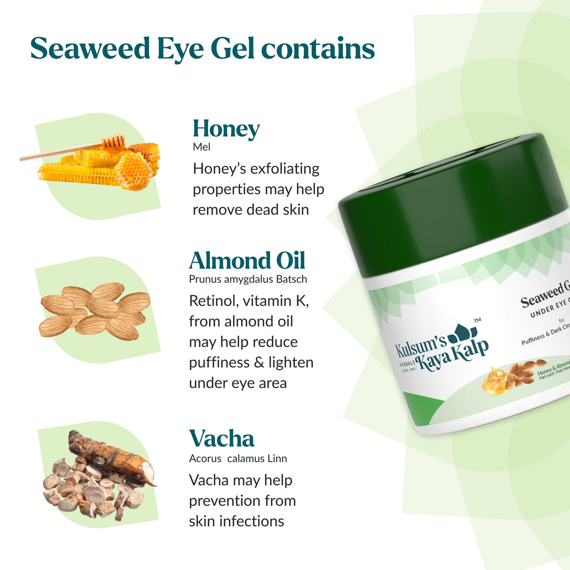 Kulsum’s Kaya Kalp Herbals Seaweed Eye Gel for Dark Circles & Puffiness Reduction, All Skin Types, 50 gm