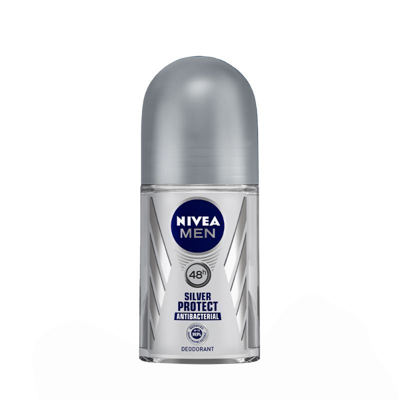 Nivea Men Deodorant Roll On, Silver Protect, Antibacterial Odour Protection for 48h Freshness Pack of 2