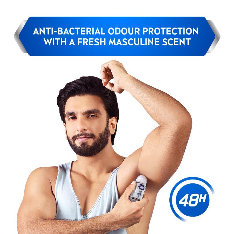 Nivea Men Deodorant Roll On, Silver Protect, Antibacterial Odour Protection for 48h Freshness