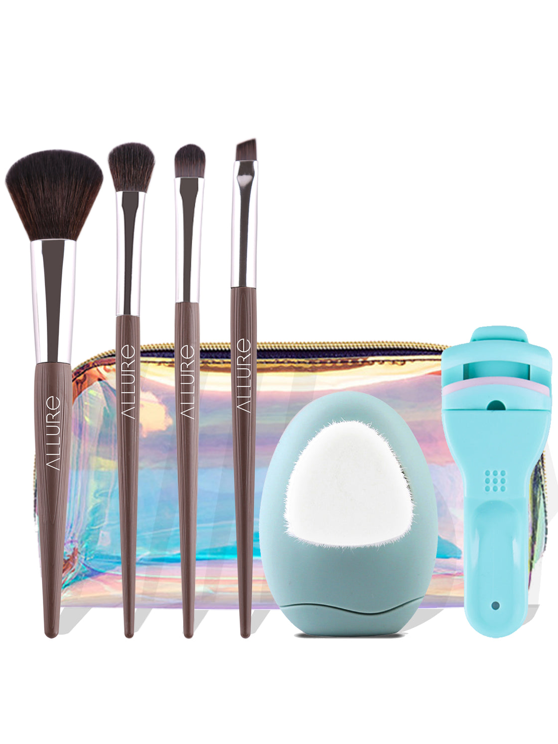 Rakhi Gift Combo Consisting Of 4 Ps Brush Set With Eyelash Curler, Face Cleanser & A Holographic Bag-6