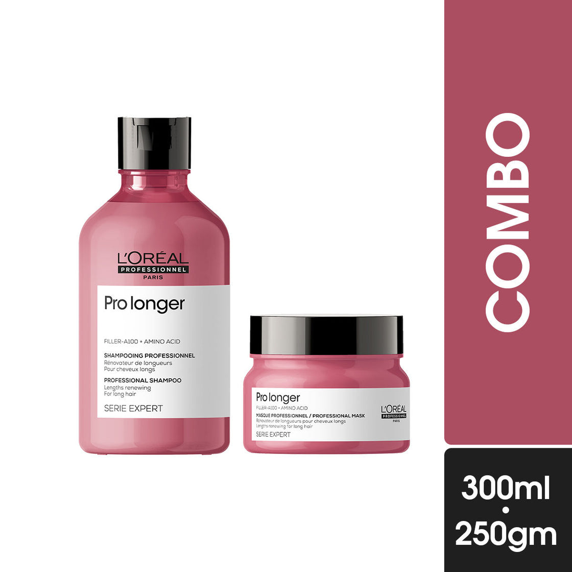 Loreal Professional Pro Longer Filler Acid + Amino Acid Professional Shampoo and Professional Mask Combo (Pack of 2)