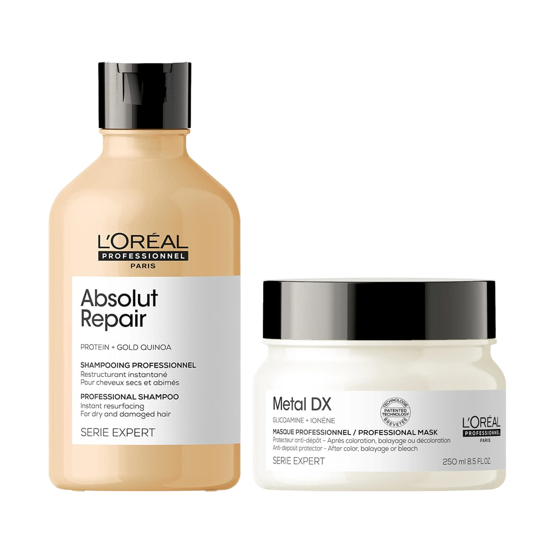 Loreal Professionnel Absolut Repair Shampoo 300ml and Metal Dx Combo Pack of 2