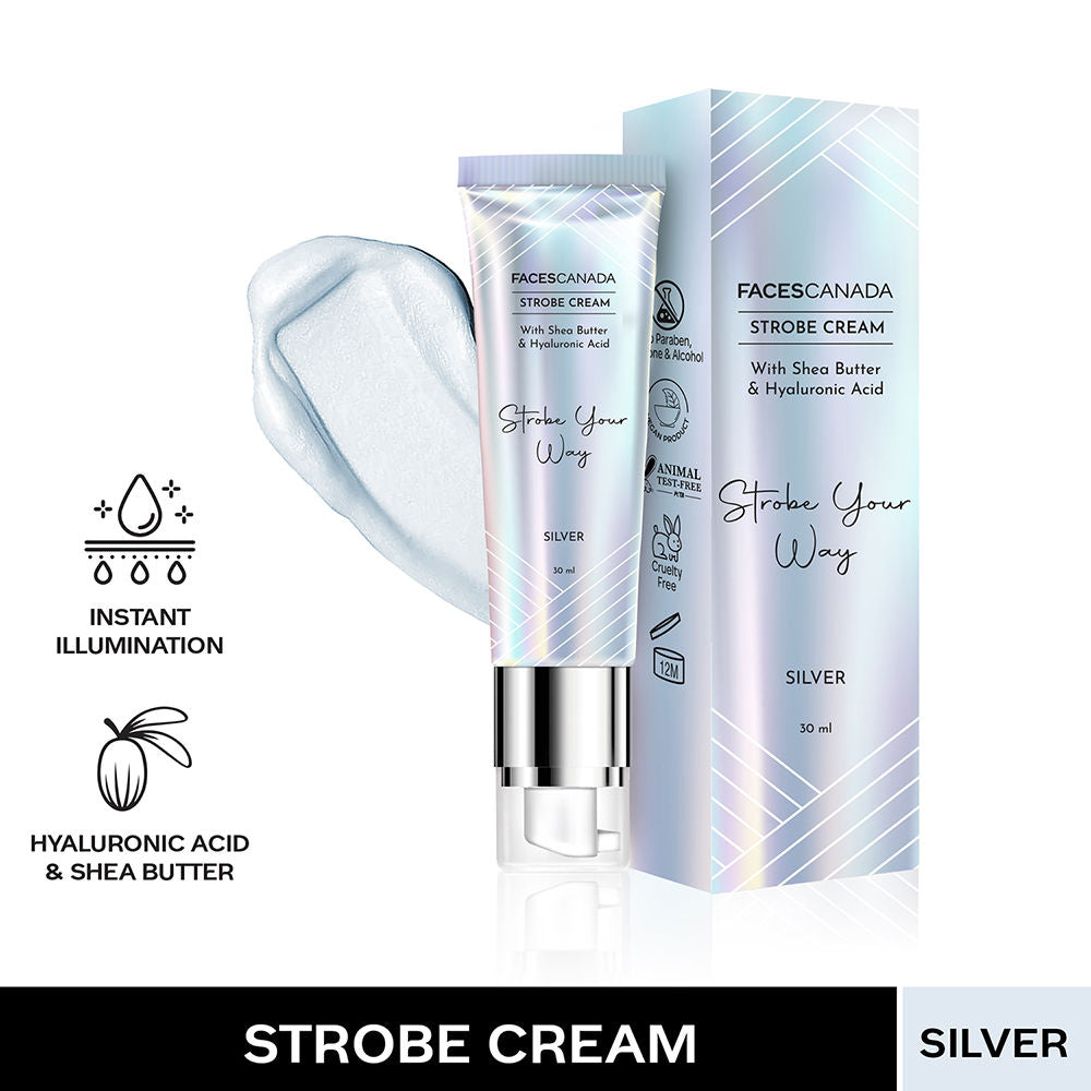 Faces Canada Strobe Cream With Hyaluronic Acid & Shea Butter For Instant Hydration - Silver