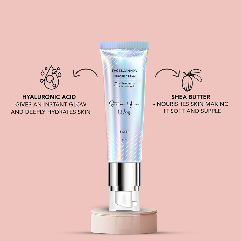 Faces Canada Strobe Cream With Hyaluronic Acid & Shea Butter For Instant Hydration - Silver