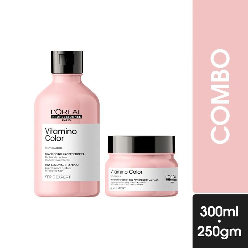 Loreal Professional Vitamino Color Shampoo 300ml & Hair Mask 250gm, Serie Expert
