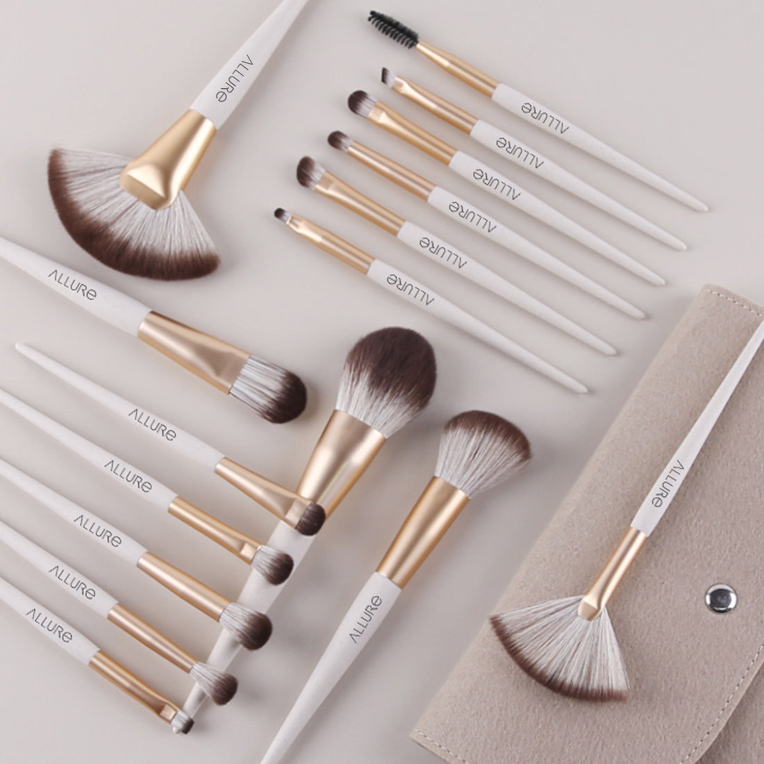 Allure Beige Pro Makeup Brush Set Of 16 With Suede Pouch-2
