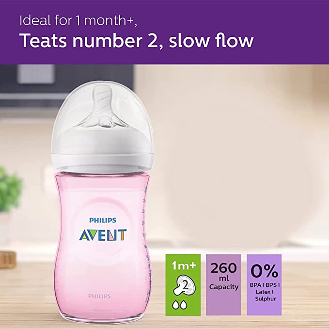 Philips Avent Natural 2. 0 Pink Feeding Bottle 260Ml Scf034/10-6