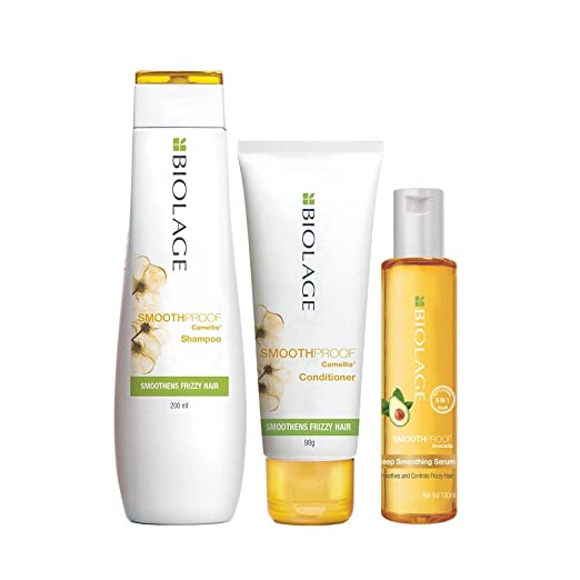 matrix Biolage Smoothproof Professional 200Ml Shampoo + 98G Conditioner + Serum |Cleanses, Smoothens, Nourishes & Controls Frizz  Combo Pack of 3