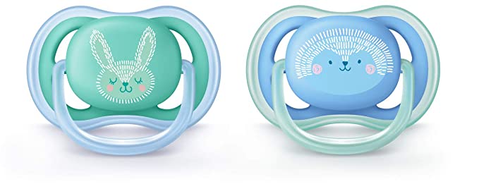 Philips Avent Ultra Air Pacifier, 6-18 months, contemporary decos, blue/green, 2 pack, SCF344/22
